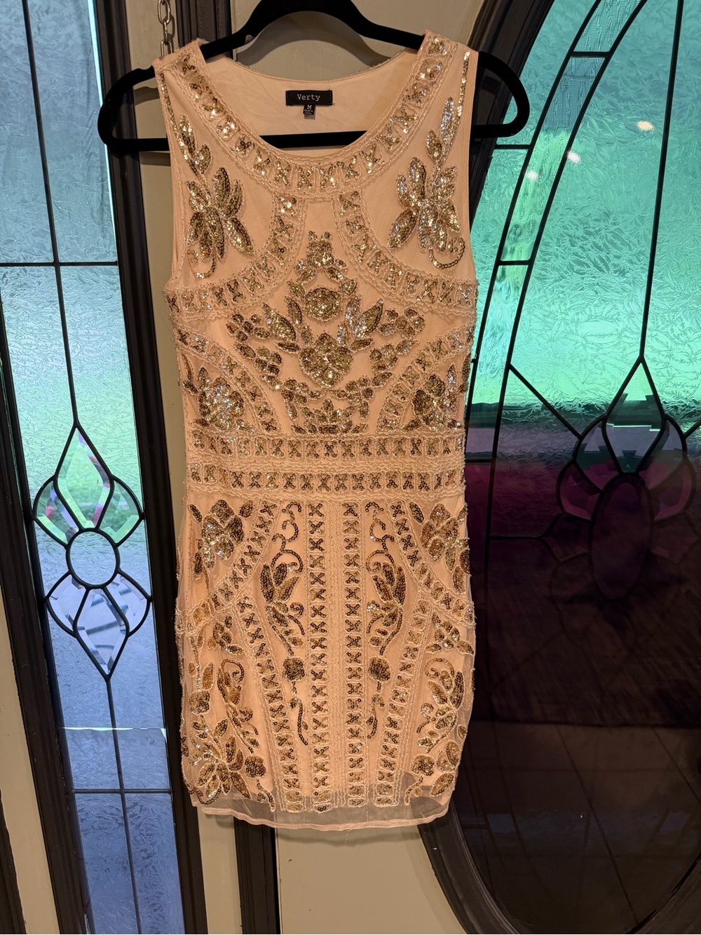 Verty Gold Mini Dress with Gold Beading